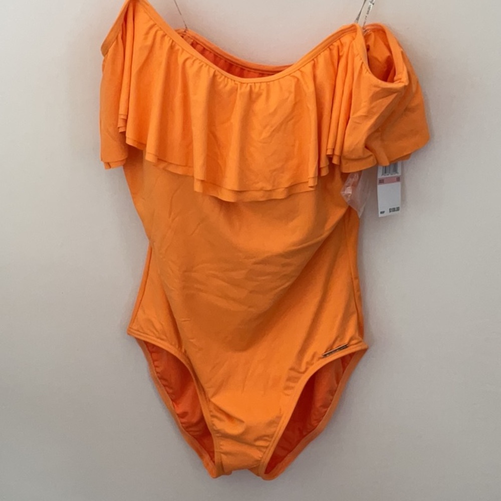 Michael Kors Orange Off-Shoulder One Piece Swimsuit